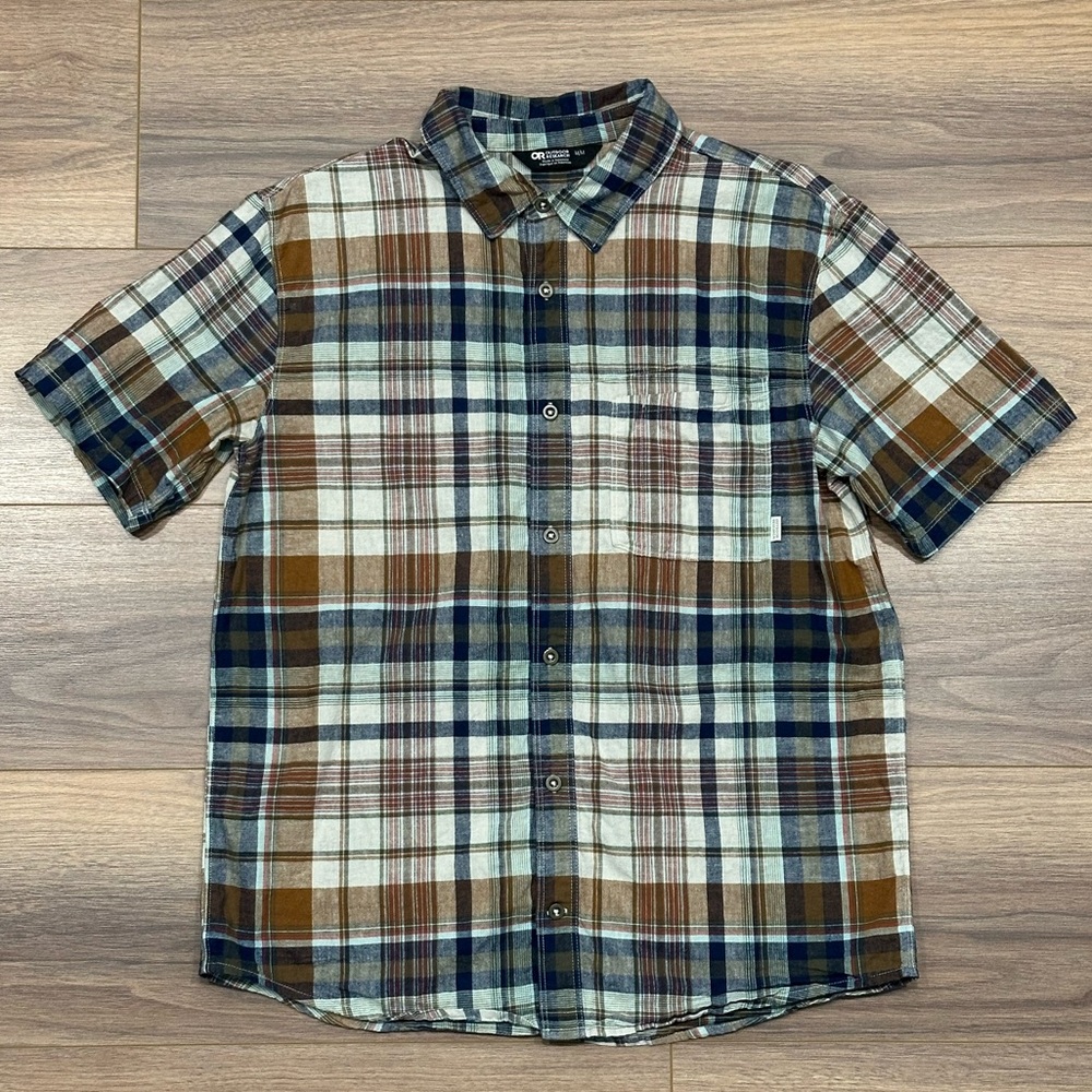 Outdoor Research Wiesse Plaid Shirt Short Sleeve in Orange/White Plaid - Medium